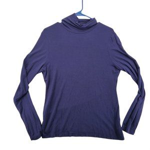 H&M Top Women's Long Sleeve Classic Fit Turtleneck Pullover Shirt Navy Blue Lg